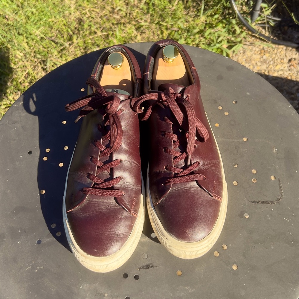 Sandro Paris leather sneakers Hermes red brown white soles 10.5 us